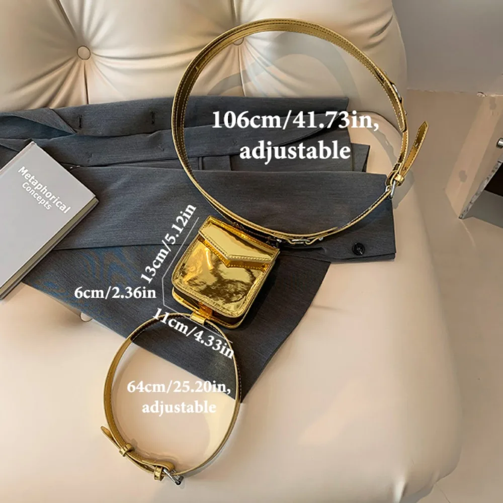 กระเป๋าคาดเอว/ขา สไตล์พังก์เมทัลลิก  แบบมีห่วงคล้องขา  วัสดุหนัง PU เงา  สำหรับใส่เหรียญ/ของจุกจิก  สำหรับสาวๆ