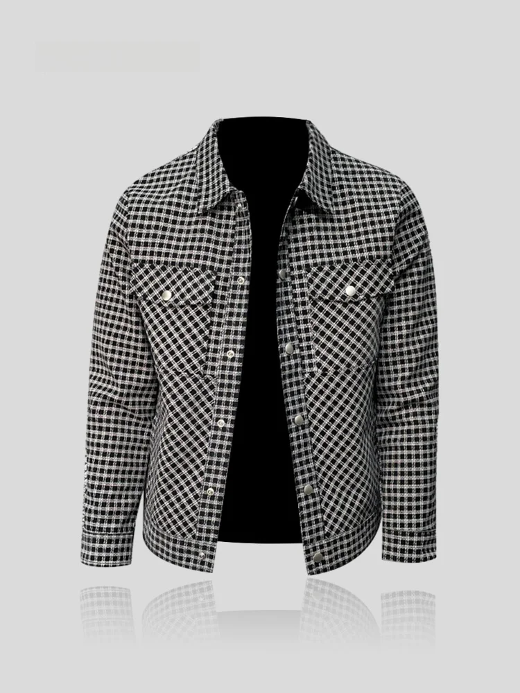 IT  Men's Slim Fit PU Leather Jacket Casual Collar Stand up Spring Autumn Fashion Outerwear Classic Plaid Design