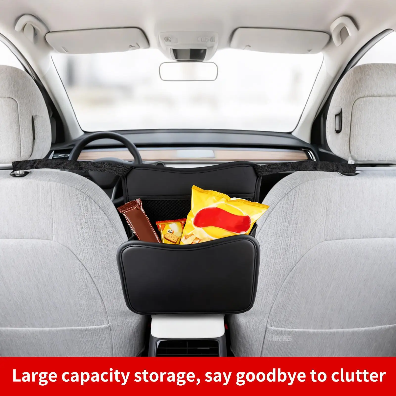 Between Seat Car Organizer PU Leather Pouch with Compartments Between The Seat Storage Bag for Snack Key Cup Purse SUV Backseat