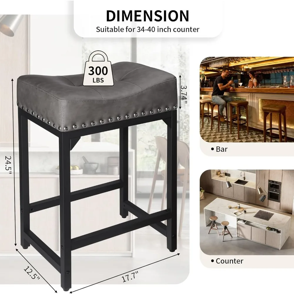 Counter Height Bar Stools Set of 4, 24 Inch Counter Height Stools Saddle Barstools Stools