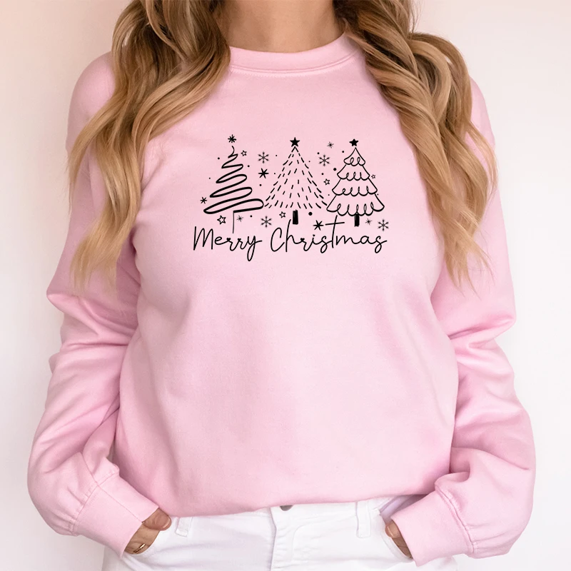 Merry Christmas Tree Trending Sweatshirts Women Funny Festive Fashion Casual Hoodies Trendy Christmas Tree Design Holiday Hoodie