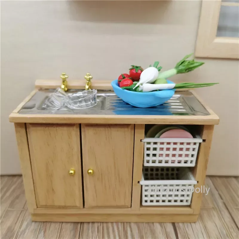 Dollhouse Miniature Furniture Items Mini Toilet,Bath Cabinet,Kitchen Cabinet, Hand Washing, Sink, Cabinet Decoration Accessories