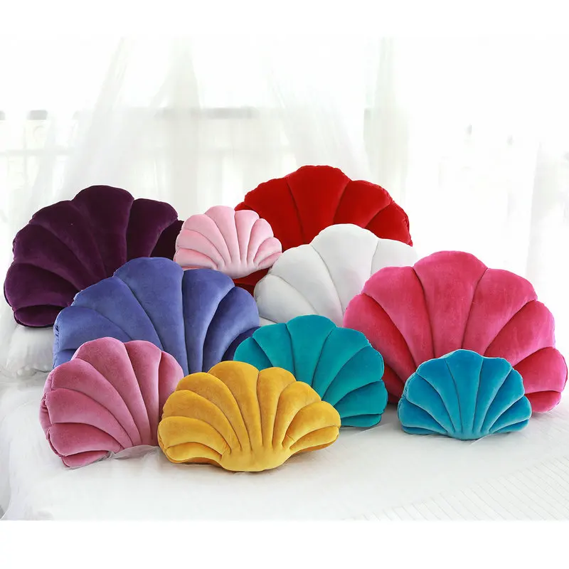 Luxury Velvet Shell Pillow Stuffed Fantastic Cushion Unique Sea Shell Home Decor Bed Sofa Decoration Gift For Girl Birthday Gift