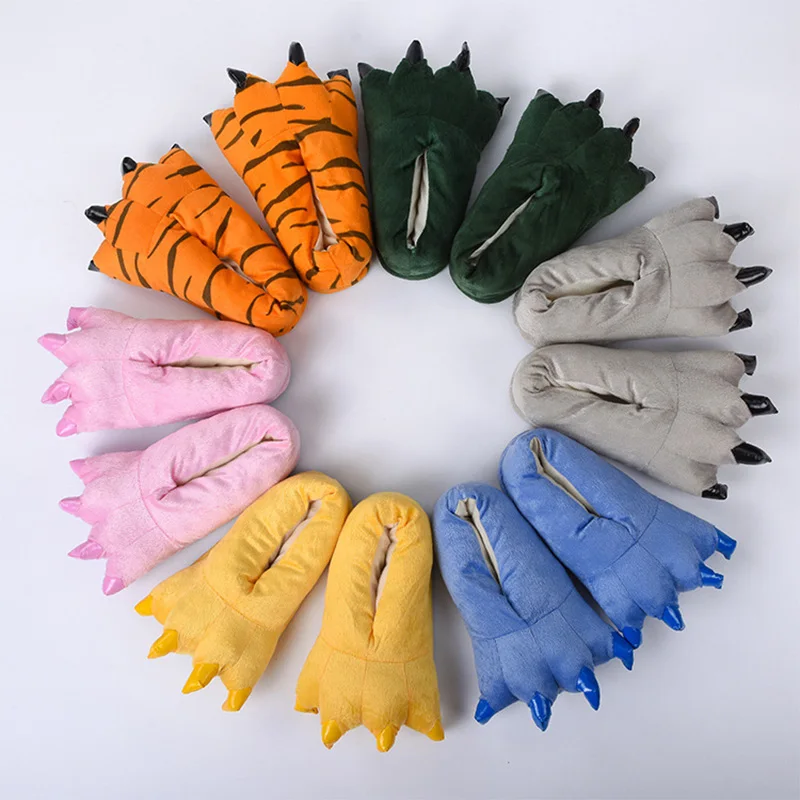 Autumn Winter Children Slippers Home Shoes Dinosaur Paw Shoes Cartoon Cotton Baby Boy Girls Indoor Shoes Animal Pajamas Shoes