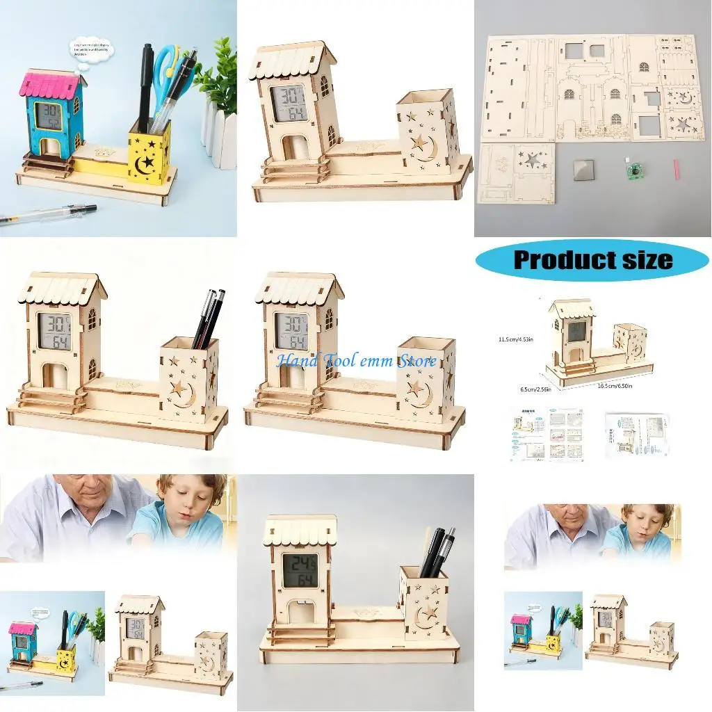 

H37F Multipurpose Kids Craft Science Project Thermometers Hygrometer Wooden Desktop Organizers For Classroom Physics Learning