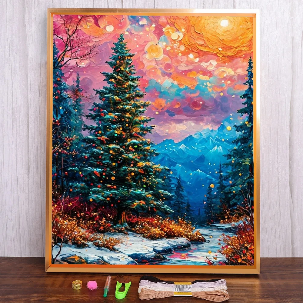 

Diy Cross Stitch Kits Landscape New Arrivals Christmas Tree Printed Canvas Cotton Thread Embroidery For Living Room Home Decor