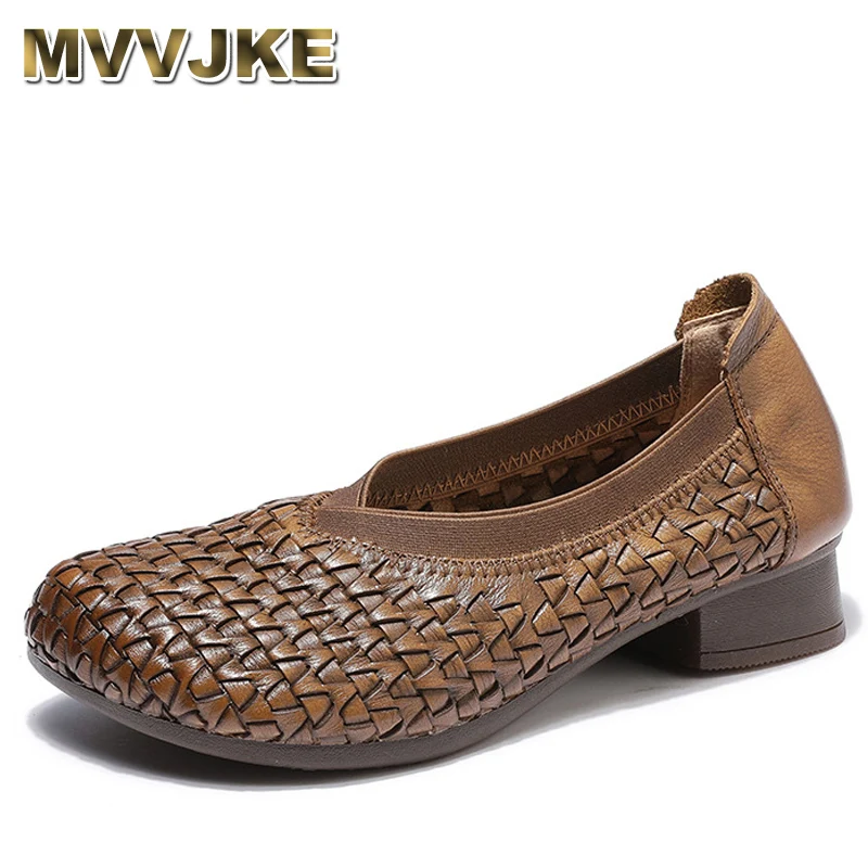 

New thick heel soft sole women's cowhide shallow mouth cover and women's foot leather shoes