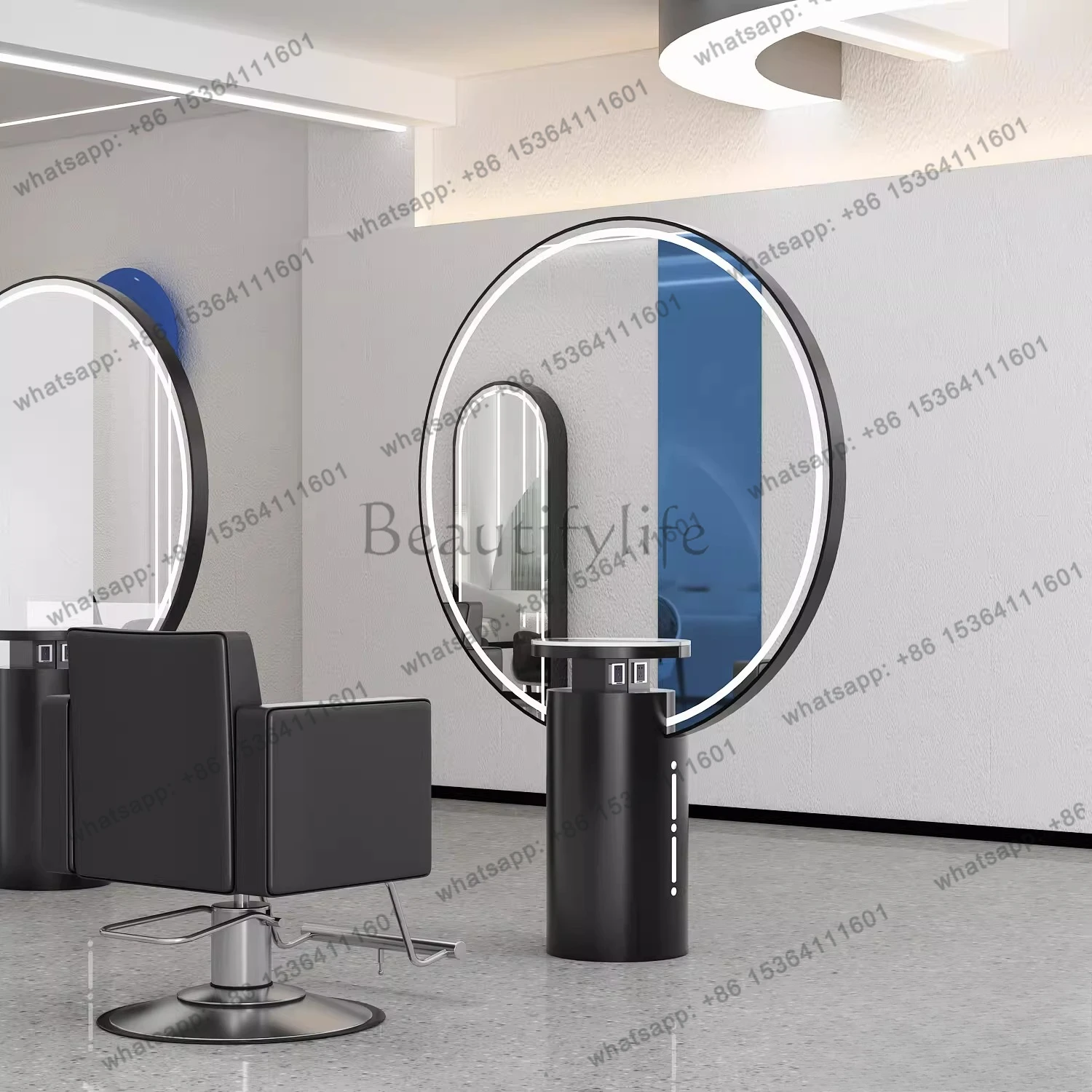 New high-end barber shop mirror table hair salon special perm and dyeing area double-sided floor mirror