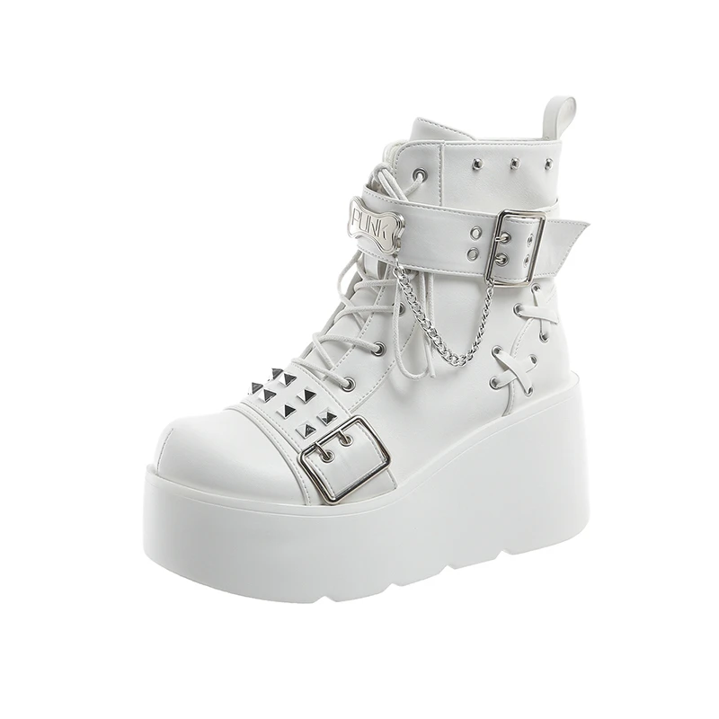 

New Gothic Punk Style Platform Cosplay Women Mid-calf Boots 2025 Autumn Winter Wedges Comfy Women Short Motorcycle Boots Shoes