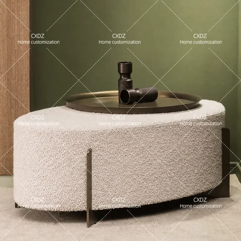 Nordic Light Luxury Lamb Wool Round Stool Modern Simple Fabric Footrest for Living Room Coffee Table Shoe Changing Pedal