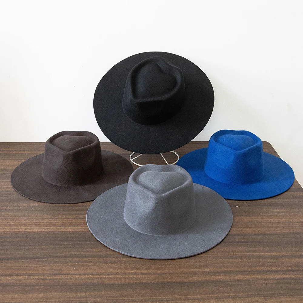 

Heart-shaped wool felt fedora hat Autumn/Winter Style Wide Brim hat Wool Fedora Warm Dress Hat chapeau homme