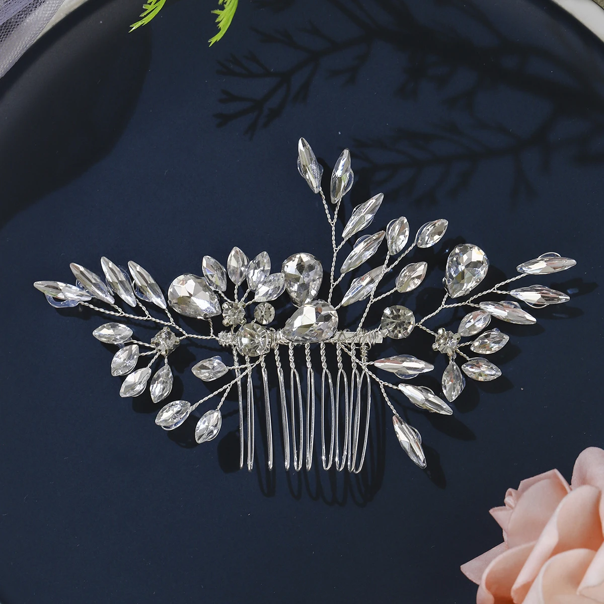 Crystal Pearl Bride Hair Comb Headwear Rhinestone Pearl Bridal