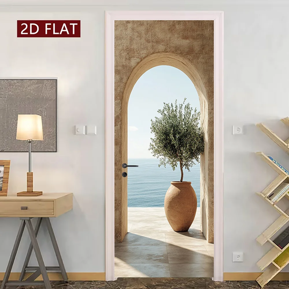 1 Pair of Peaceful Landscape Stickers, Self-Adhesive Door Stickers for Rural Flower Pots, Suitable for Bedroom and Living Room