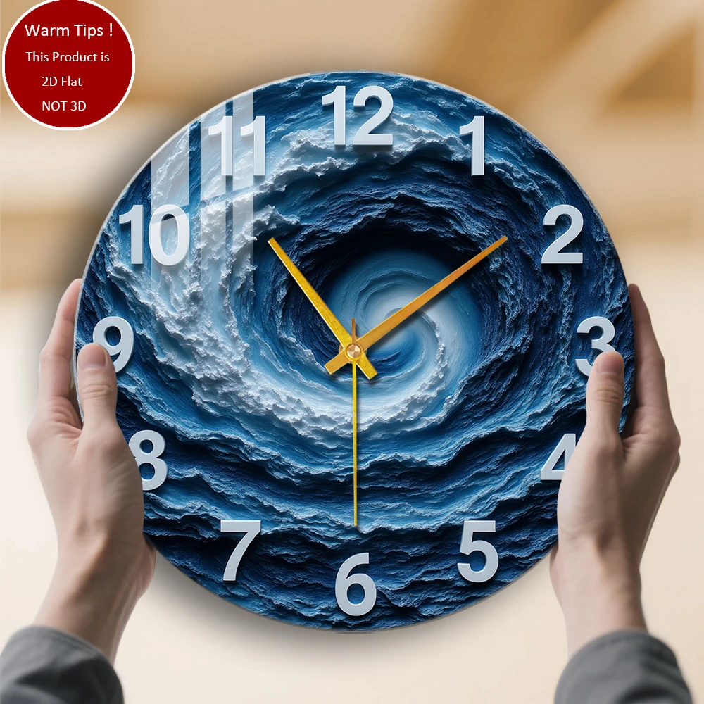 Tempered Glass Wall Clock Ocean Swirl Wave Pattern Clock Suitable For House Home Room Wall Decor or Tabletop Display Anywhere