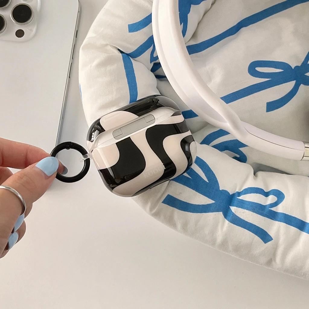 Ins Black White Curves Hooks Shockproof Protective Case Cover for AirPods 1 or 2 3  4 AirPods Pro 2 Pro 3