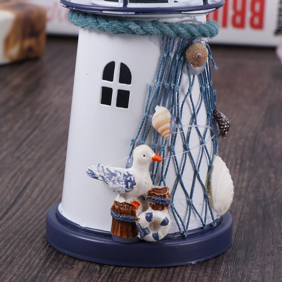 

Lighthouse Decorative Ornaments Beach Nautical Lamp Tealight Holder Metal Craft Solar Light Handmade House Plant