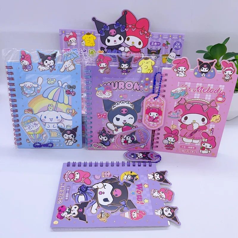 Imagem -02 - Sanrio Cartoon Coil Notebook Sticker Kuromi Melody Bonito Anime Sticker Artigos de Papelaria Atacado Conta Mão 24 Pcs