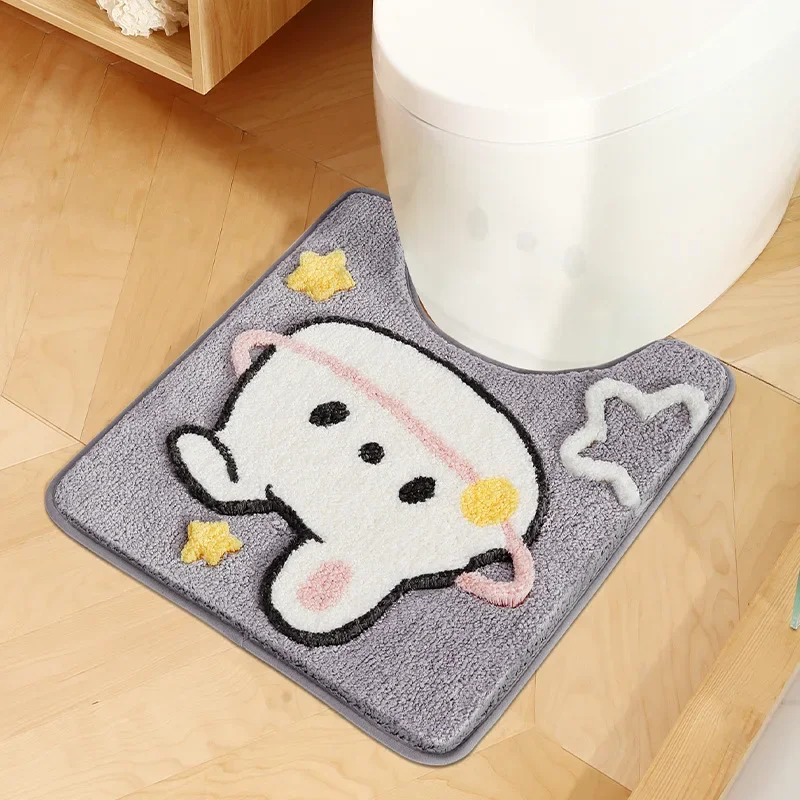 Cute Cartoon Rabbit Bath Mat Set High Quality Flocking Bathroom Non-slip Absorbent Bathroom Rug Shower Room Door Mat Carpet