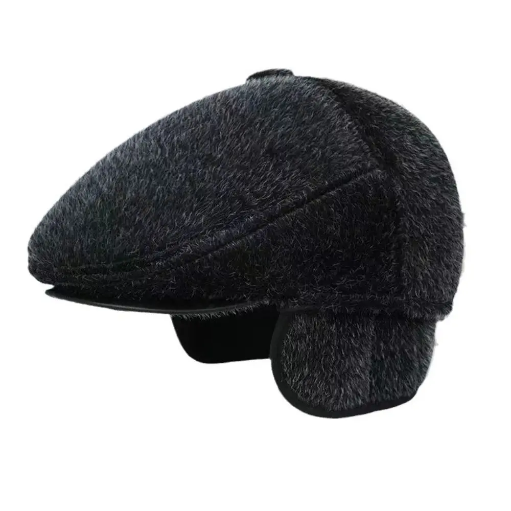 Fashion Faux Fur Newsboy Hat Winter Warm Outdoor Flat Cap Vintage Men Beret