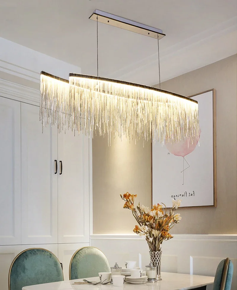 Modern Led Pendant Light Aluminum Chain Meteor Shower light For Hotel Hall Restaurant Dining Room Silver Create Hanging Lamp