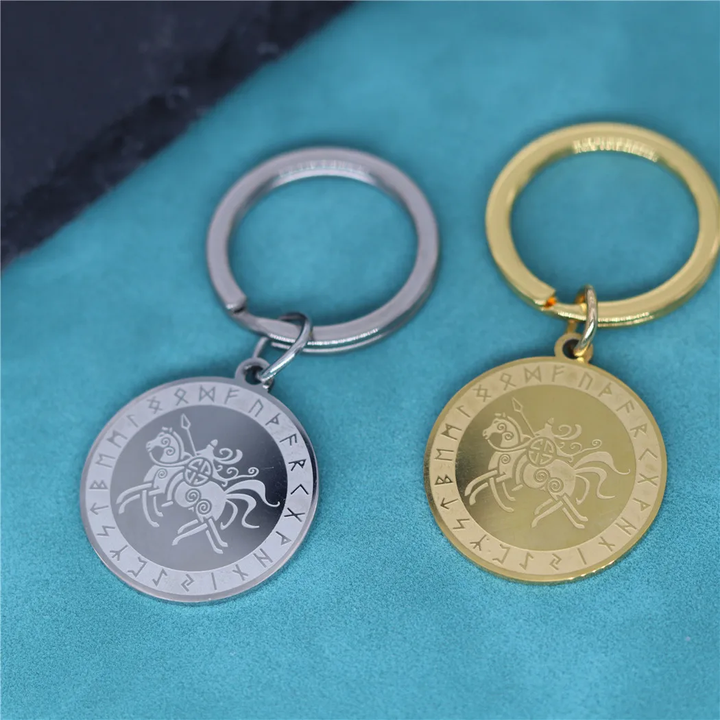 Llavero con colgante nórdico de Odín, caballo Vikingo, llaveros de acero inoxidable para hombres y mujeres, joyería de cuervo pagano delicado, amuleto, regalo