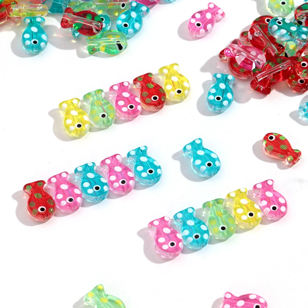 20pcs Colorful Polka Dot Acrylic Spacer Beads Small Fish Scattered Design Bracelet & Pendant Necklace Accessories