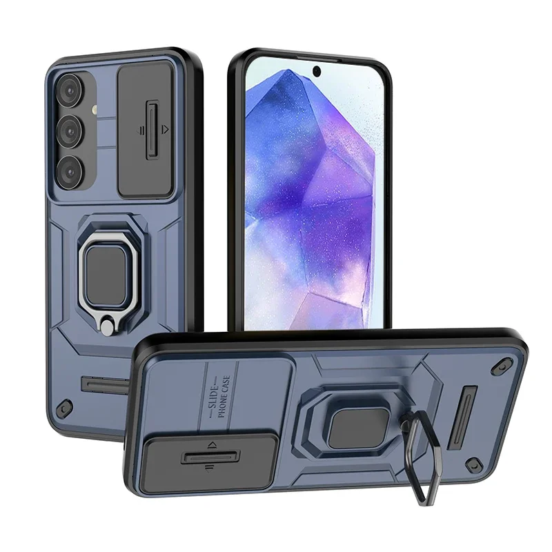 

For Samsung A55 Case Hard Armor Slide Lens Cover for funda Samsung Galaxy A55 A35 A25 A54 A34 A24 A14 Magnet Holder Ring