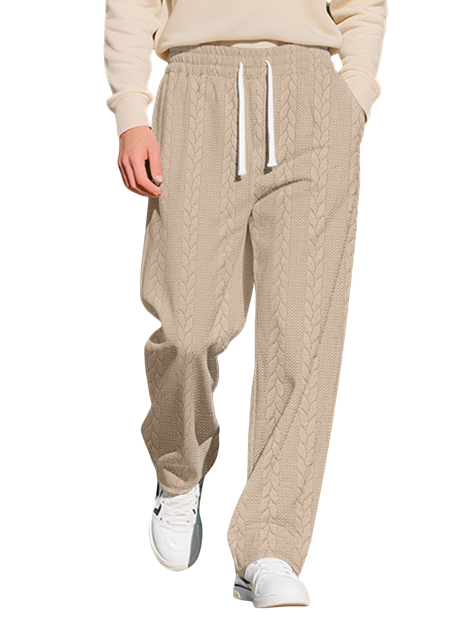 

Men s Drawstring Pants with Pockets Stylish Jacquard Design Casual Mid Rise Straight Leg Trousers