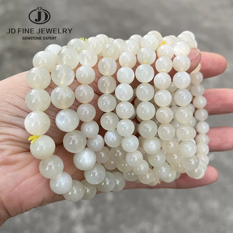 

JD 7A Quality Natural Stone Yellow Moonstone Feldspar Beaded Bracelets Women Men Charm Gems Healing Energy Elastic Wrist Jewelry