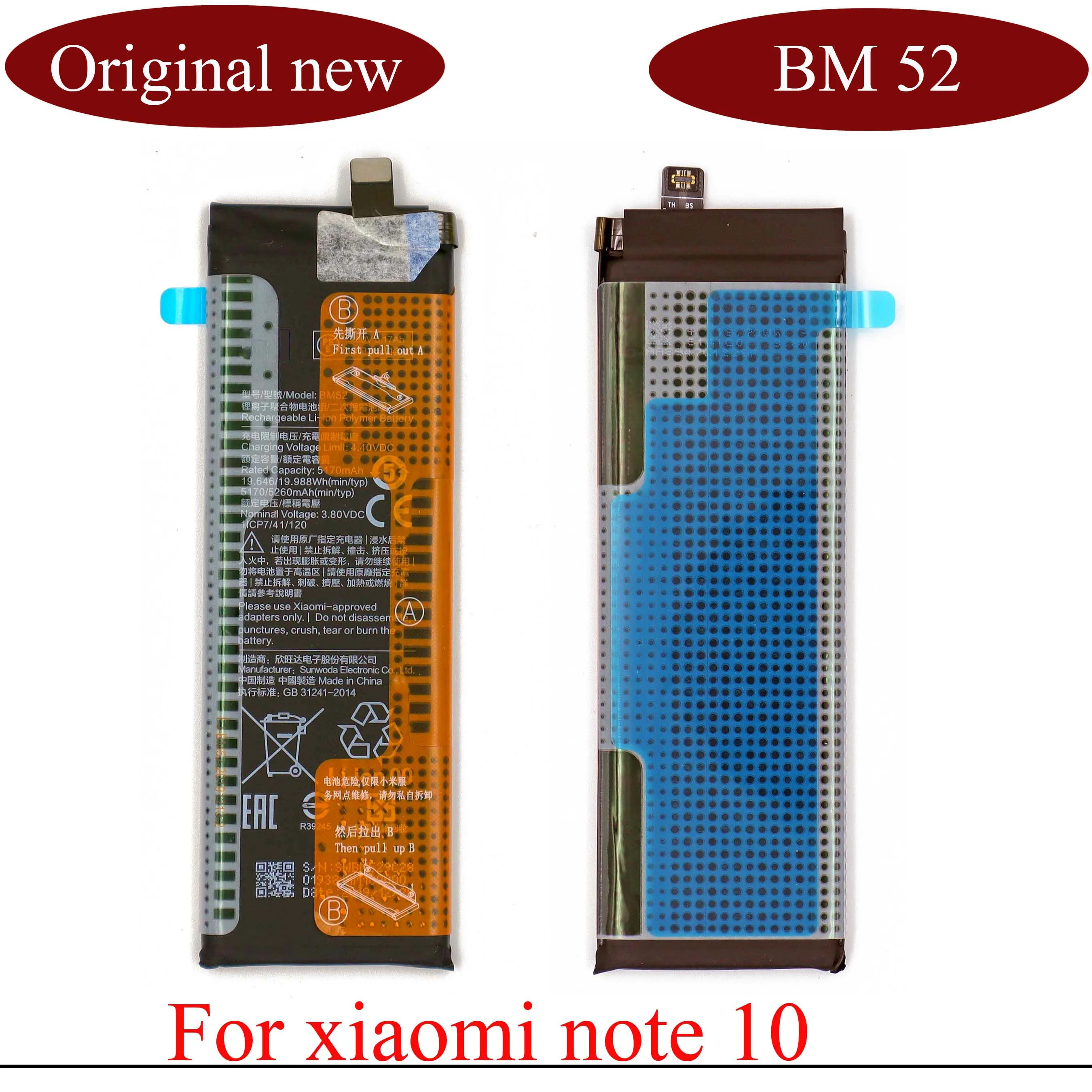 Original New BM52 Battery for Xiaomi note 10 /Mi note 10 Lite BM 52 replacement built in battery with 5170mAh