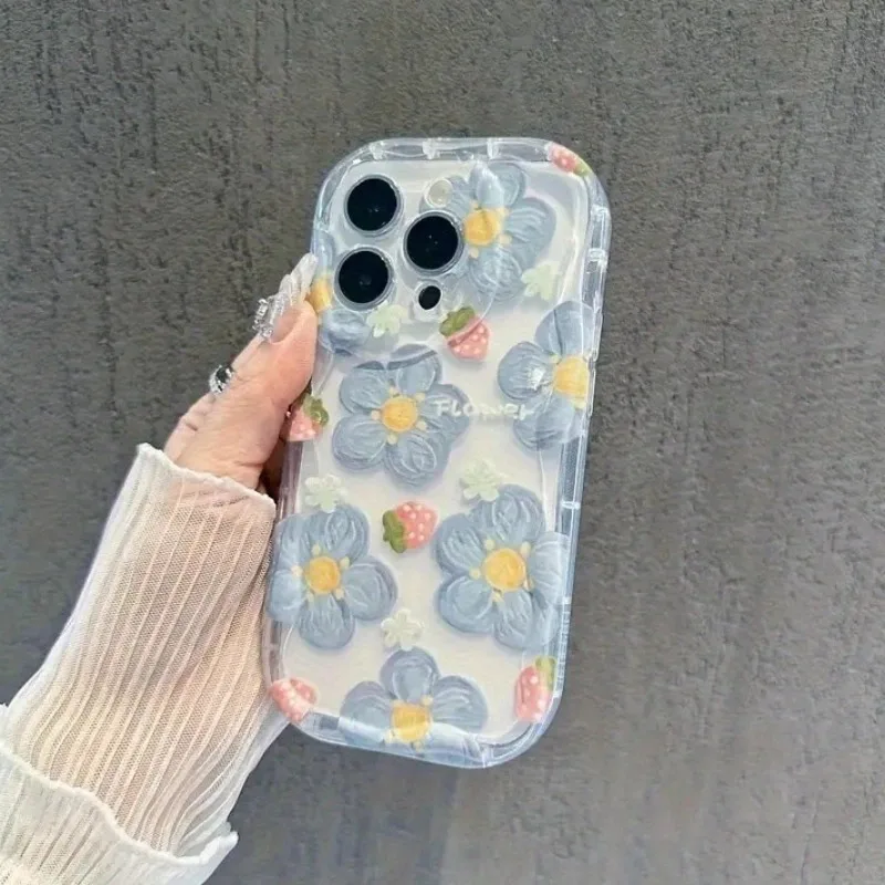 Erdbeerblumen-Handyhülle für iPhone 17 15 13 11 12 14 16 17 Pro Max Plus 17 Hüllen mit Blumen-Schlüsselband Silikon-Cover – Detail 3