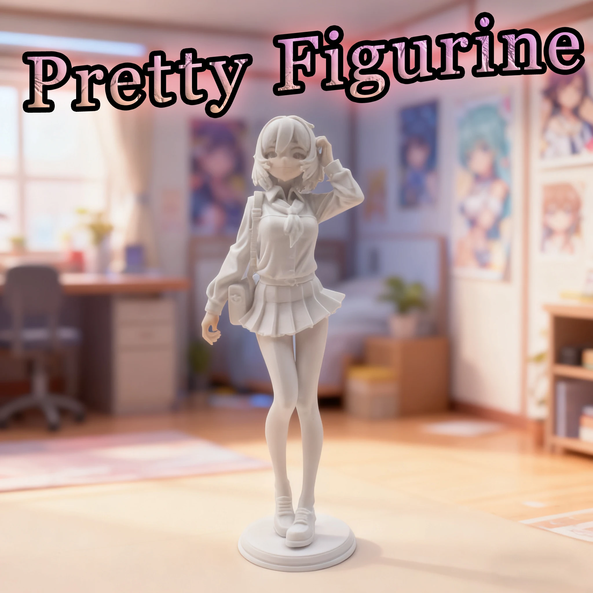 1pc City Style Anime Statue, Chic Short Hair Girl with Skirt & Bag. Exquisite Craftsmanship on All Details.