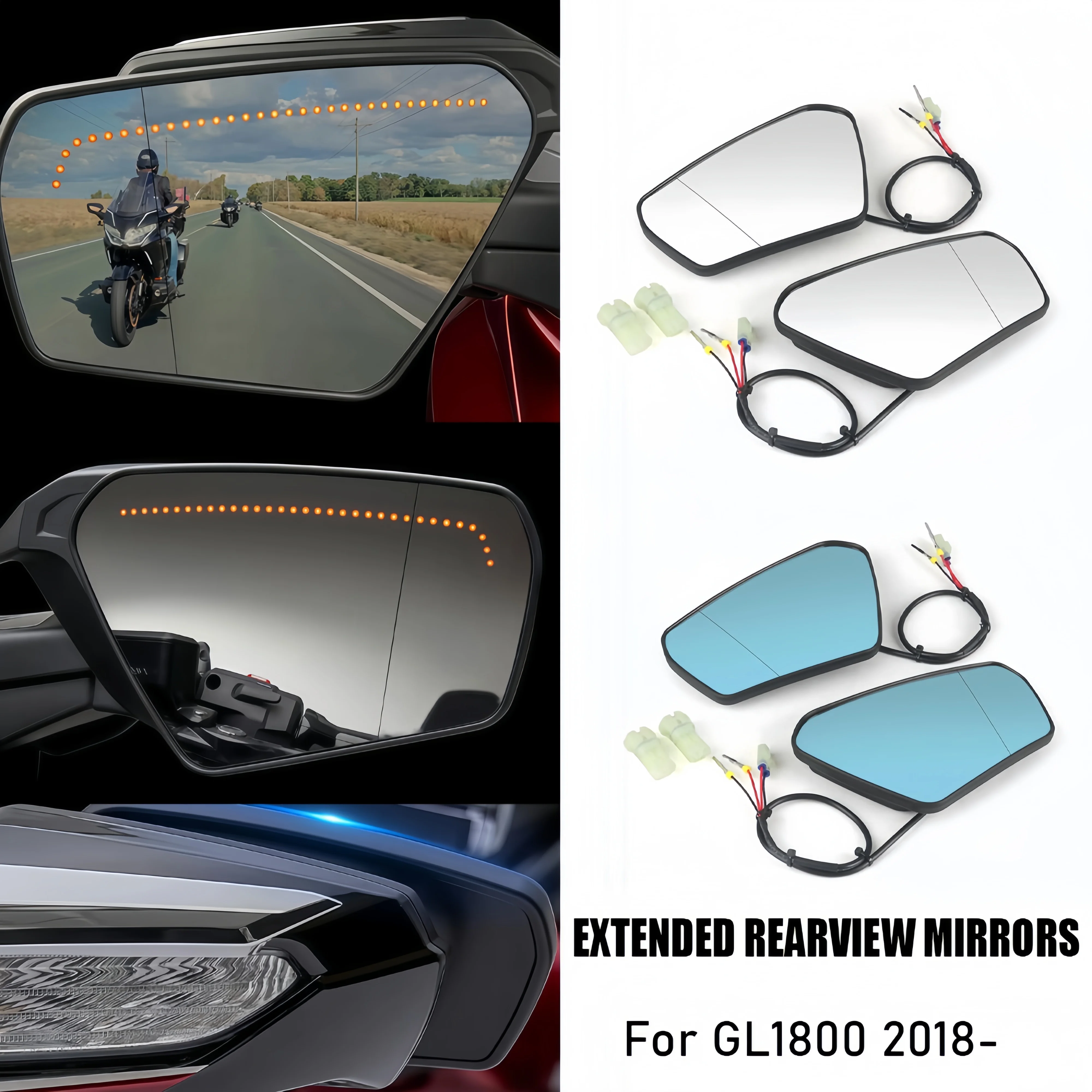 Motorcycle Extended Convex Mirrors With Sequential Turn Signals rearview mirror For Honda Gold Wing Tour DCT Airbag 2018-2025