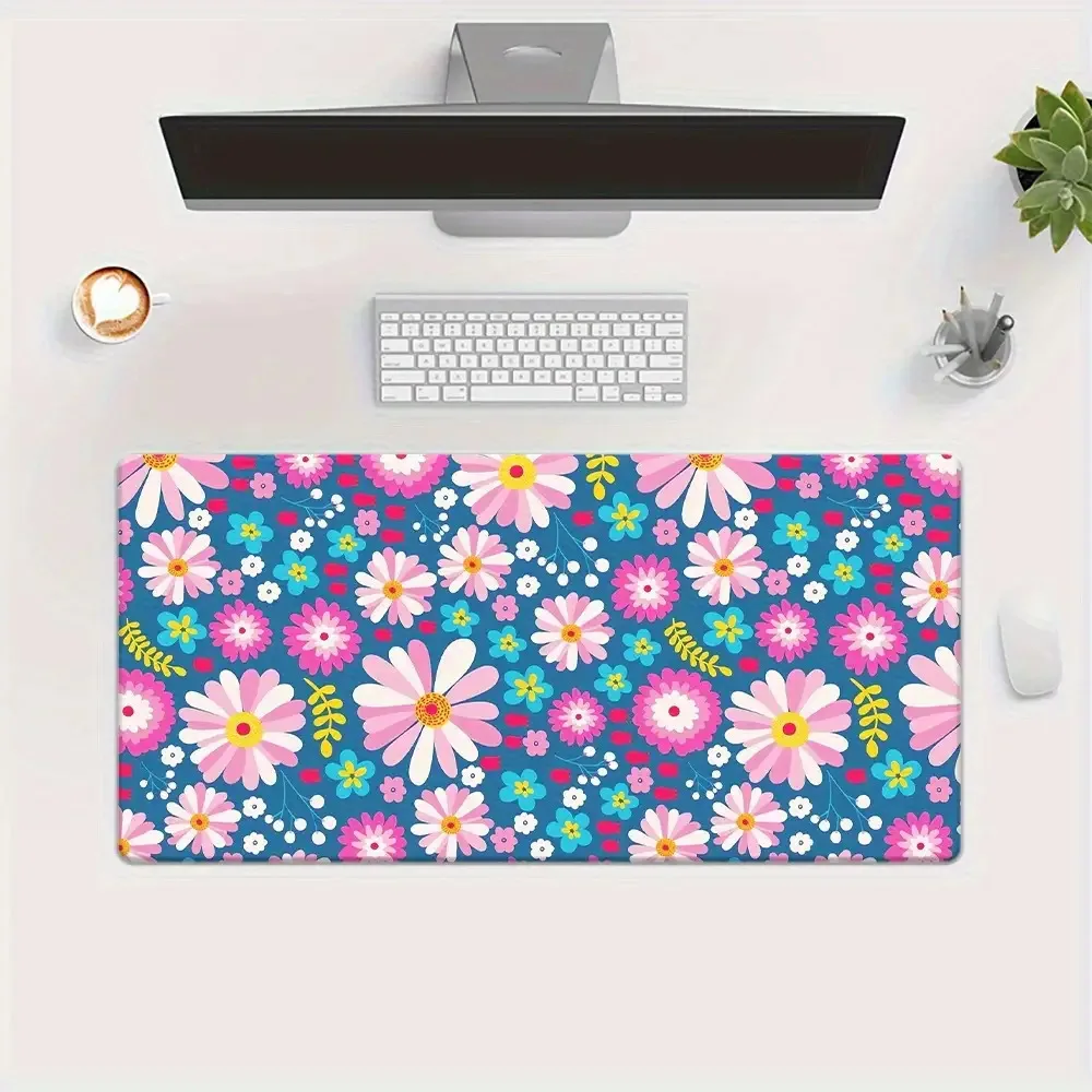 XXL Gaming Desk Mat Compatible with PC/Laptop - Non-Slip Rubber Base & HD Floral Print Mouse Pad - Washable Durable Computer Desk Mat for Office, Home, Gaming