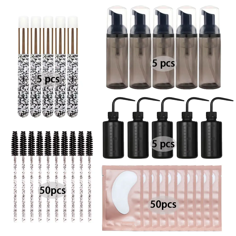Hot Sale 115/107Pcs Eyelash Extension Cleaning Kit Lash Shampoo Brush Foam Washing Bottle Eyebrow Brush Eye Pad Patches Tools