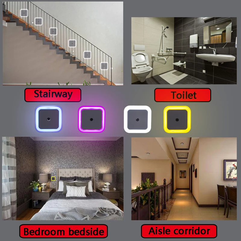 Light Sensor Control Night Light Mini Novelty Square Bedroom lamp For Baby Gift Romantic Colorful Lights EU US Plug