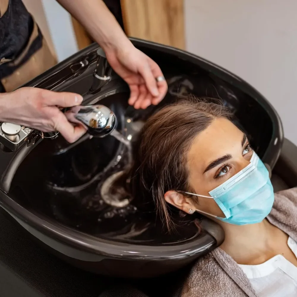 Shampoo Stoel En Kom Voor Salon, Backwash Shampoo Station Gootsteen Met Keramische Kom En Voetensteun, Barbershop Spa-Uitrusting