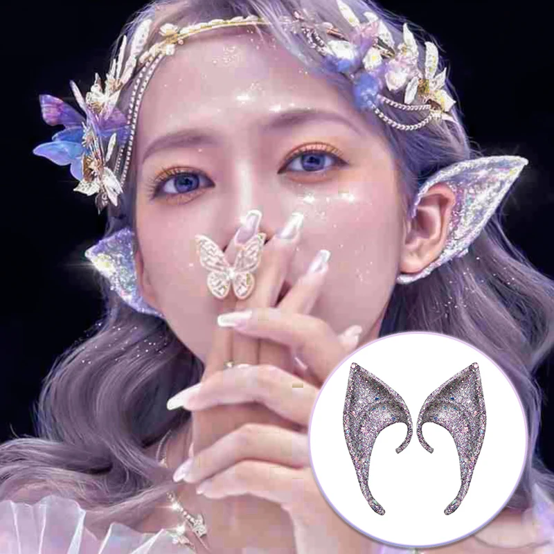 بريق اللاتكس آذان أنيمي الملاك الشيطان تأثيري الجنية Elf آذان تنكرية ازياء الدعائم هالوين عيد الميلاد الترتر الديكور #3