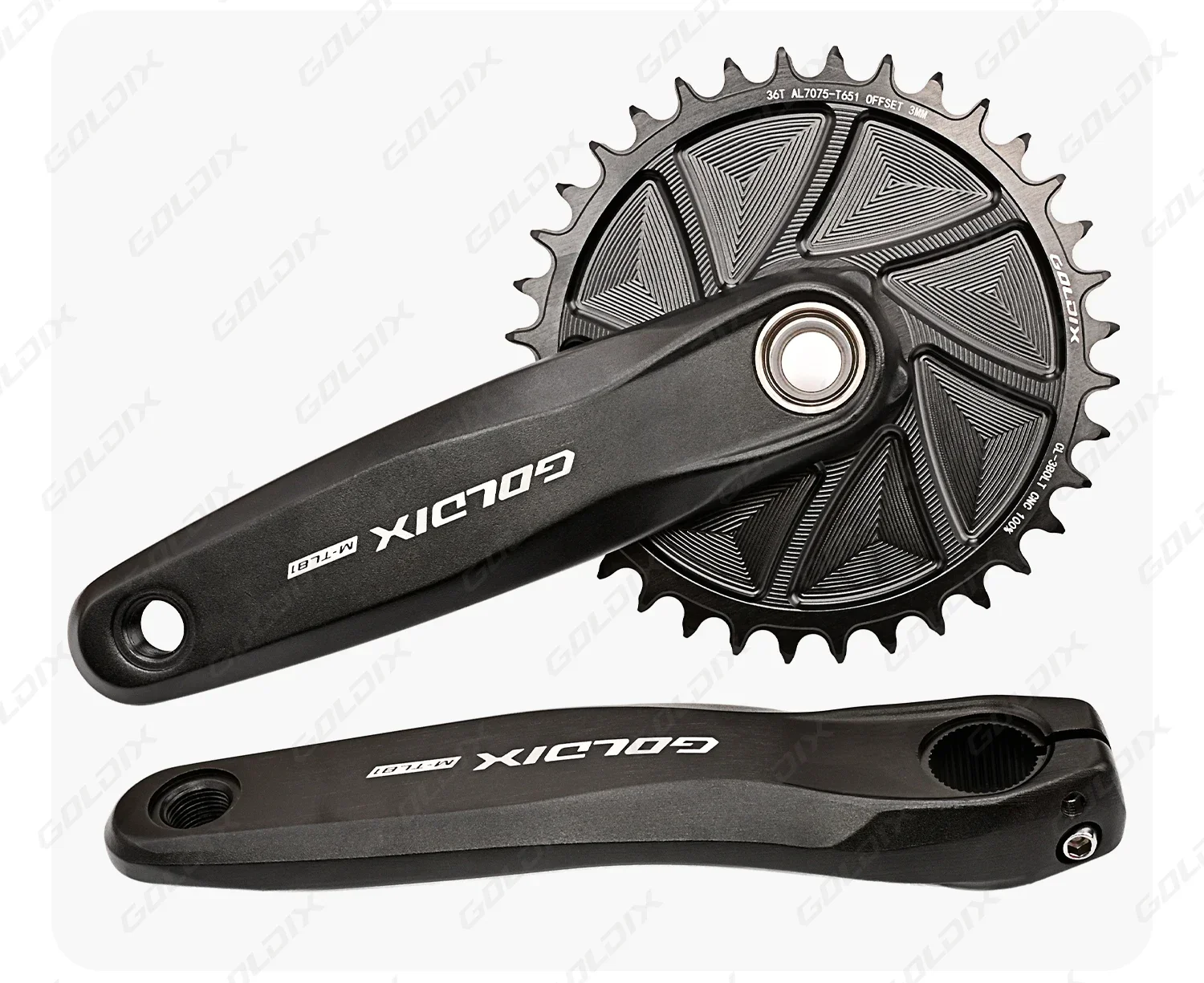 GOLDIX MTB XC Kurbelgarnitur Narrow Wide 3mm Offset AERO Kettenblatt 165/170/175mm Kurbellänge für 3-Bolzen-Direktmontage-Kurbel – Detail 12