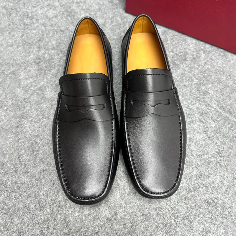 Dressy Casual Slip-on Penny Loafers for Business and Office Wear Comfortable Calfskin Leather Driving Moccasins Loafer Shoes