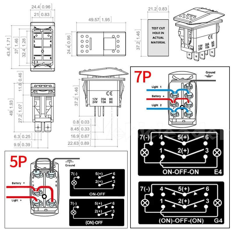 12V/24V klakson samochód przełączniki przyczepa do łodzi wodoodporny podwójny zielone światło LED Bar SPST (ON) OFF Rocker przełącznik tylnego światła cofania