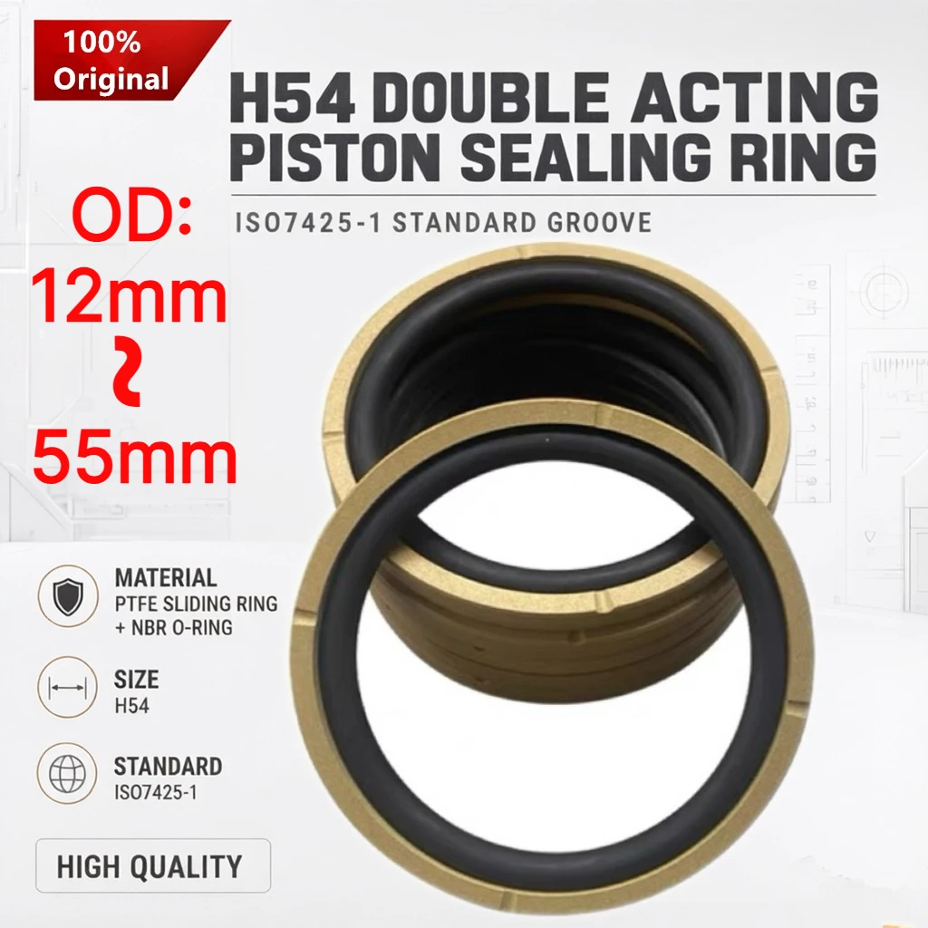 H54 Double Acting Piston Hole Combined Sealing Ring OD:12mm~55mm for: ISO7425-1 Standard Groove PTFE Sliding Ring+NBR O-ring