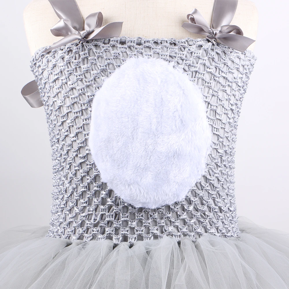 Grey Bunny Costume Kids Easter Cute Rabbit Tutu Dress Outfit Toddler Girls Halloween Holiday Birthday Party Tulle Princess Dress