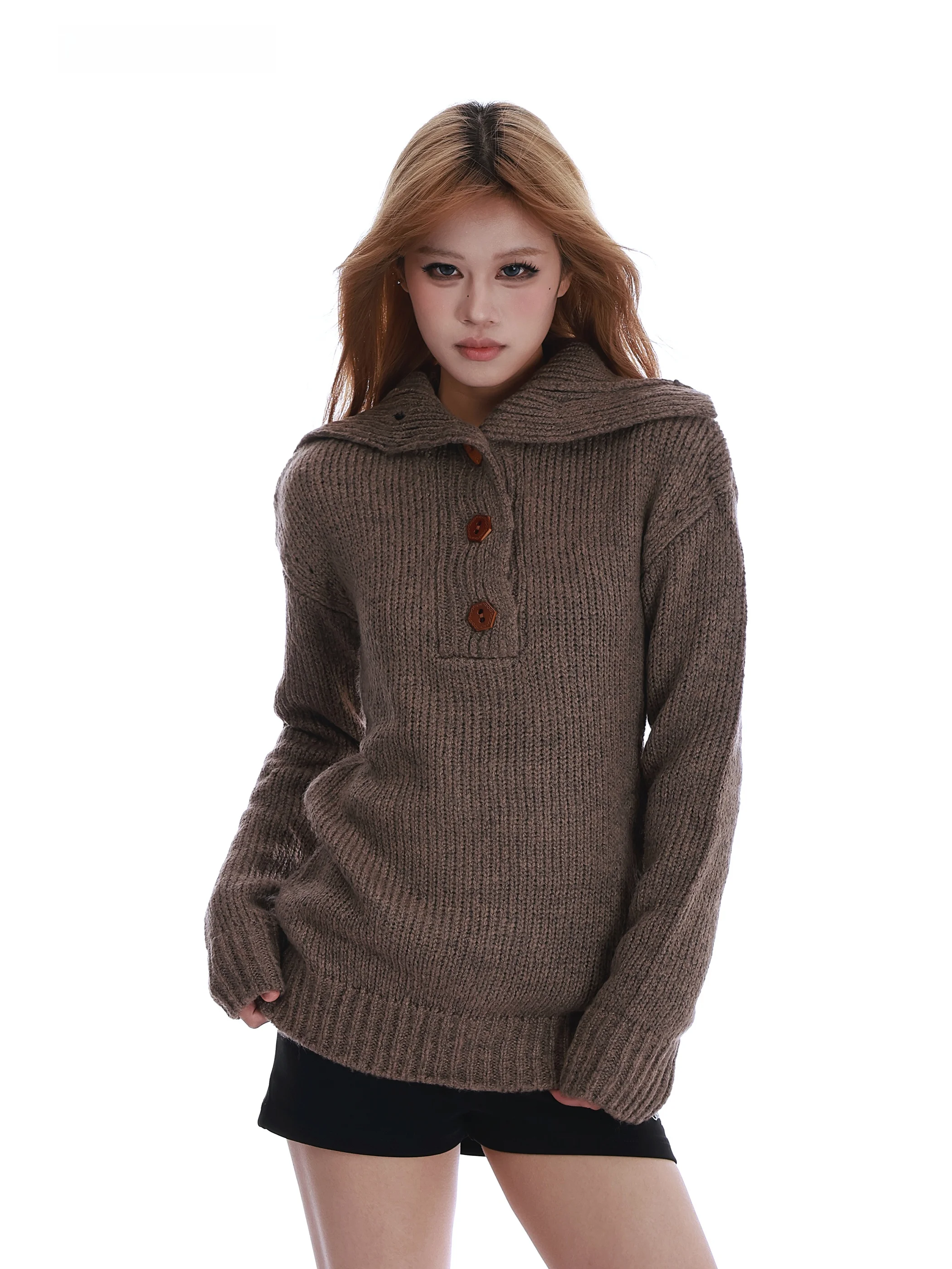 

Американский ретро-свитер с открытым воротником для женщин, осенне-зимний, облегающий, вязаный, модный, для повседневной носки, длинный рукав