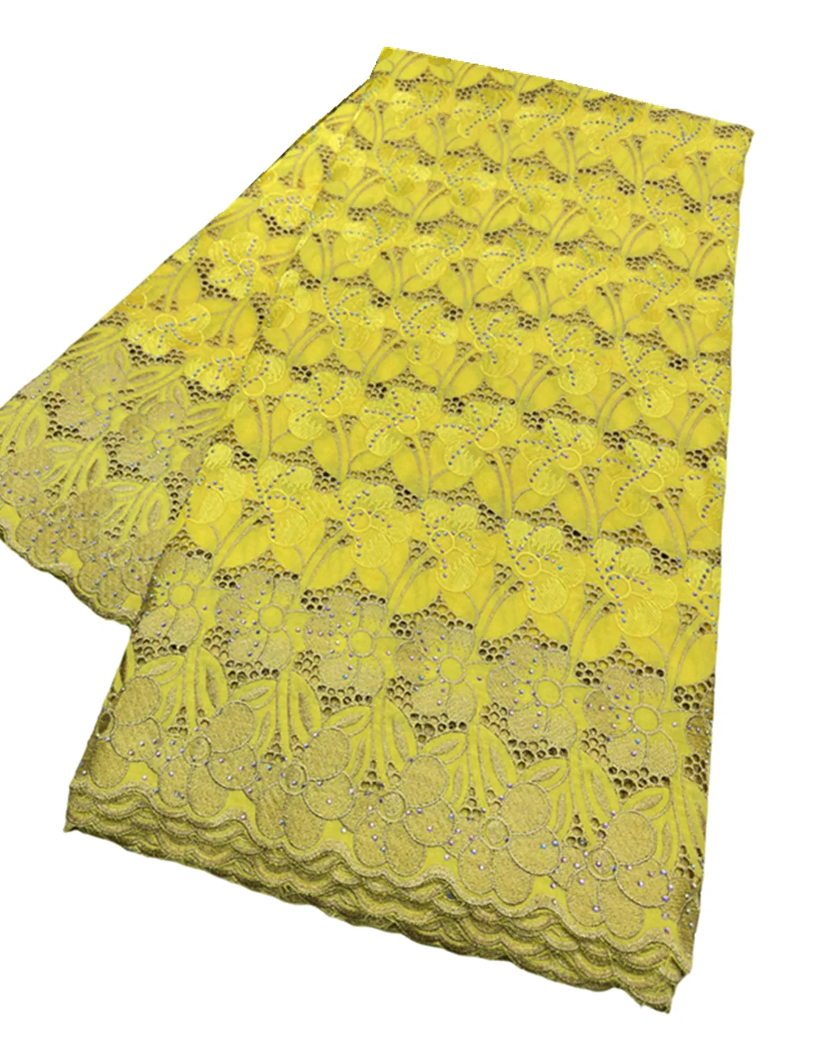 

5 Yards Swiss Voile Lace High Quality African Handmade 100% Cotton Lace Fabrics With Stones For Bridal Evening Dress 23A06