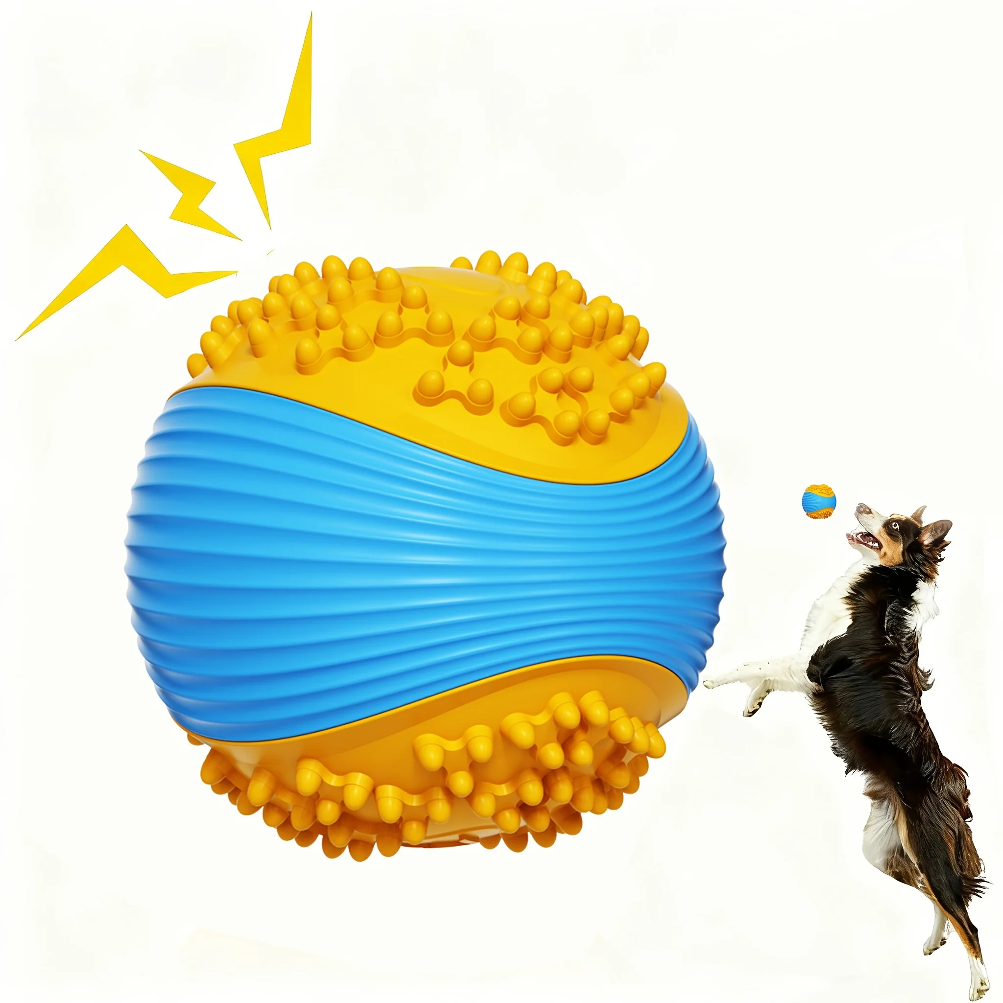 Indestructible Dog Squeaky Ball Toy, Tough TPR Chew Toy for Aggressive Chewers, Teeth Cleaning Interactive Play Toy for Small