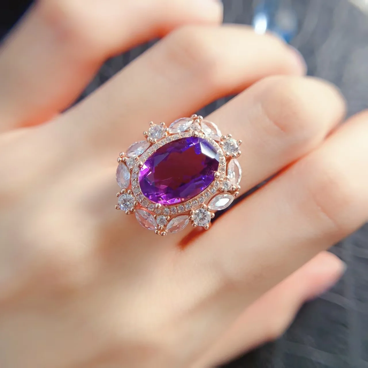 

Luxury Natural Amethyst Ring for Party 10mm*14mm Oval Cut Real Amethyst Silver Ring Fashion 925 Silver Amethyst Jewelry
