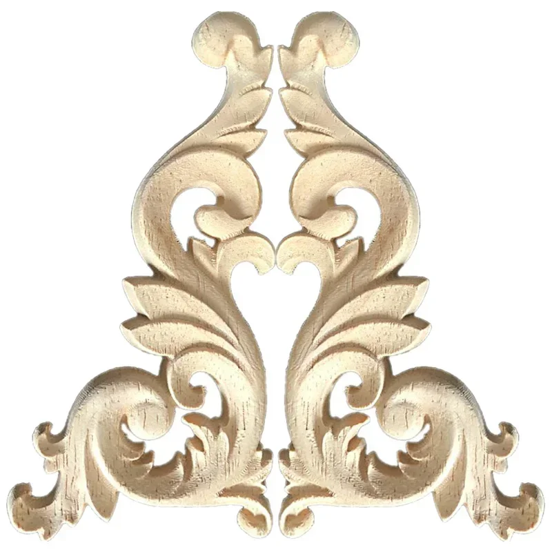 4PCS 12-28cm Wood Carved Corner Onlay Applique Unpainted Frame Cupboard Cabinet Decal for Home Furniture Decor Craft