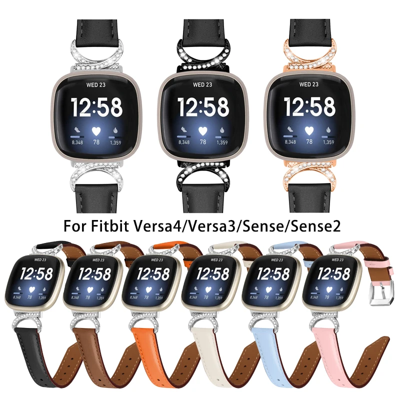 

For fitbit versa 4 smart watch Strap Soft leather + metal band for fitbit versa 3 watchband for fitbit sense / sense 2 correa