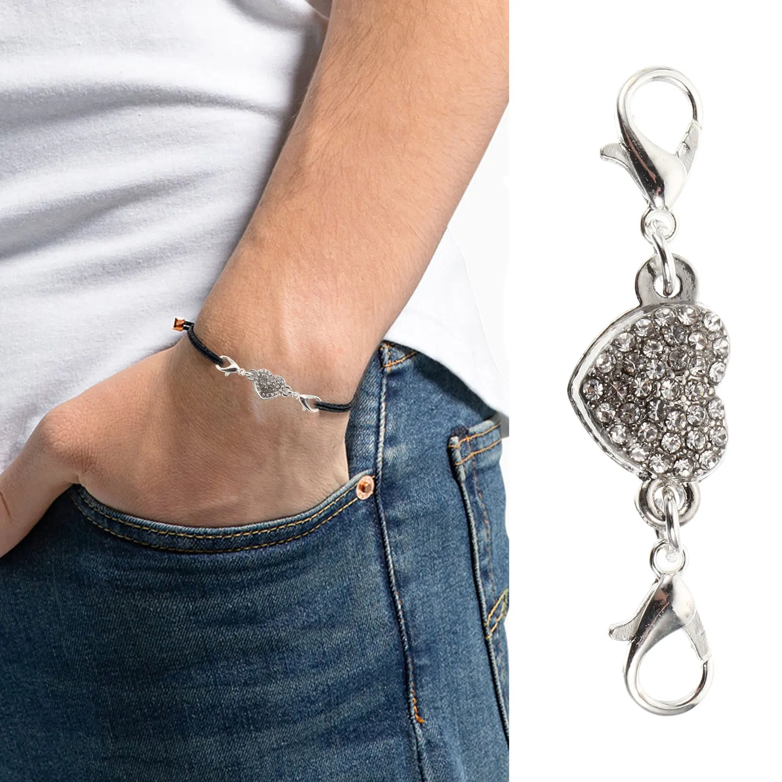 

4 PCS Heart-shaped Diamond Buckle Anklet Connector Necklace Clasp Extender Bracelet Alloy Decor